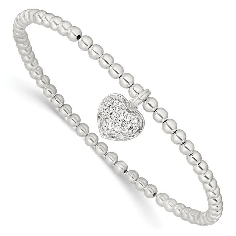 Gold Bangle Bracelets-Sterling Silver CZ Heart Stretch Bracelet