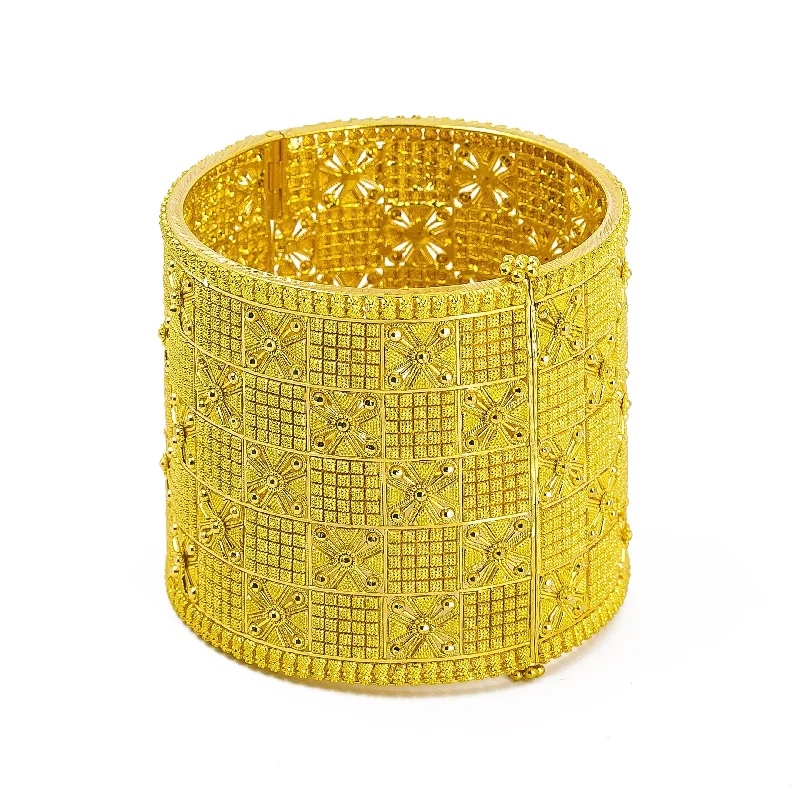 Diamond Bangles-22K Yellow Gold Bangle W/ Alternating Textured Pattern & Openable Band