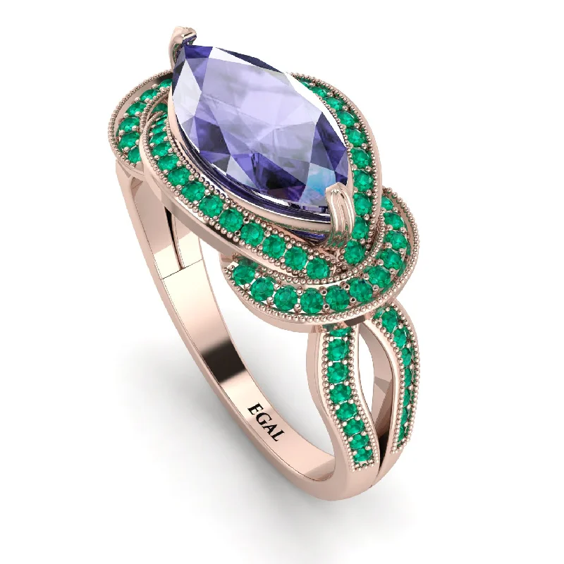 Unique Solitaire Rings-Milgrain Marquise Tanzanite Engagement Ring - Marley No. 205