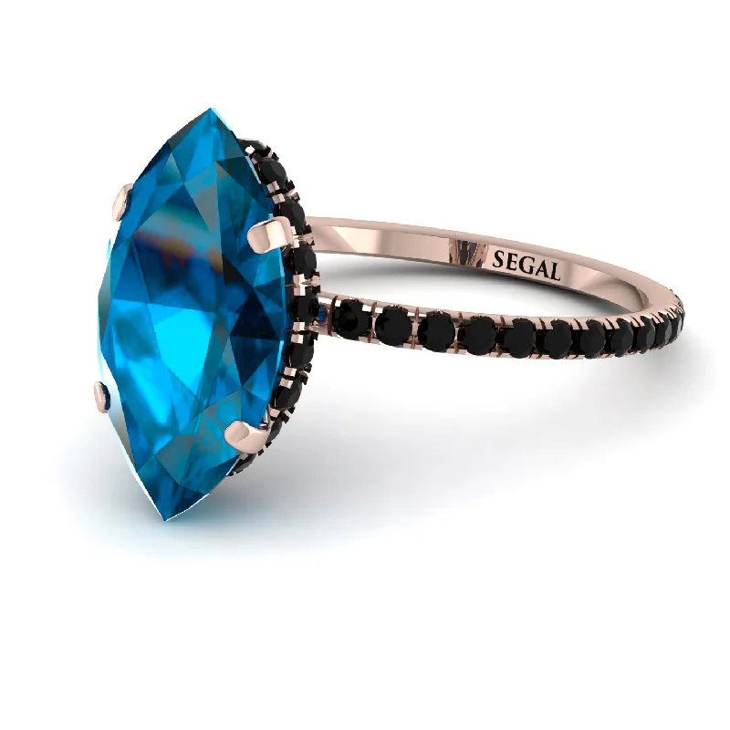 Vintage Style Rings-Hidden Halo Marquise Blue Topaz Engagement Ring - Journey No. 508