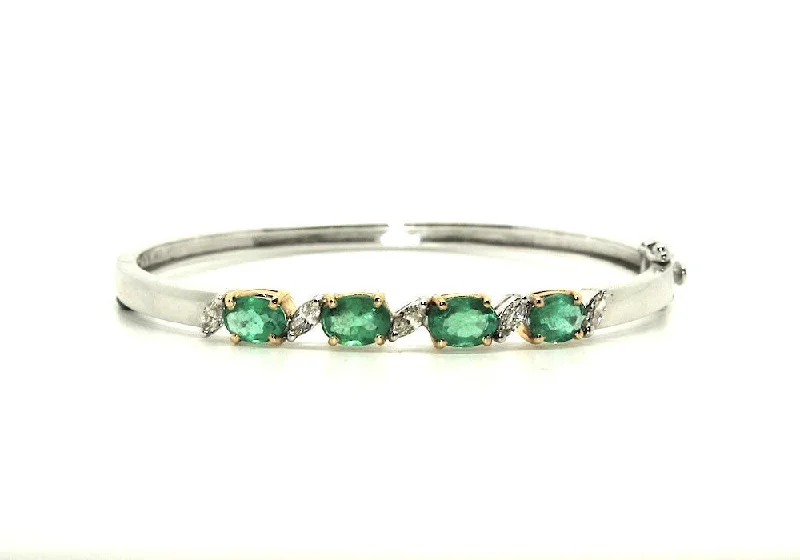 Gold Bangle Bracelets-Emerald And Marque Diamond Bangle Ad No.1165