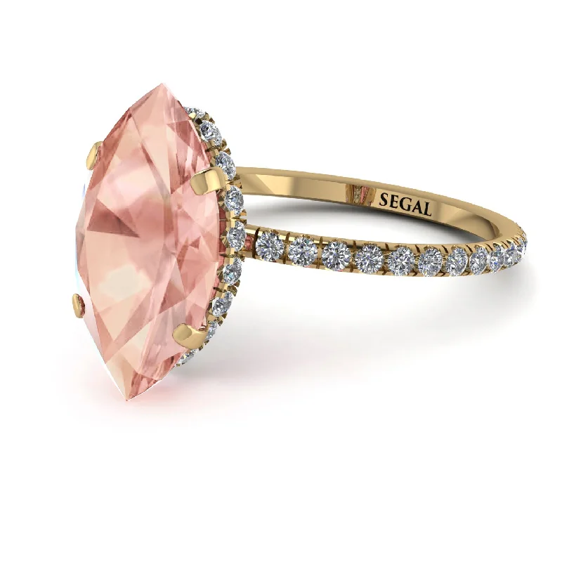 Modern Gemstone Rings-Hidden Halo Marquise Morganite Engagement Ring - Journey No. 901