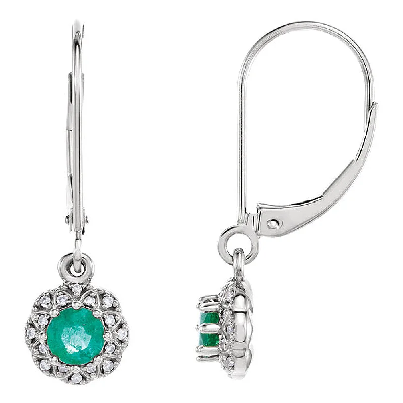 Artistic Drop Earrings-8 x 27mm 14k White Gold Emerald & .08 CTW (G-H, I1) Diamond Earrings