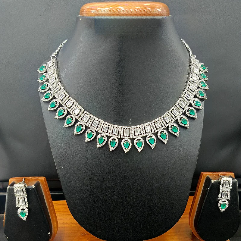 Classic Diamond Necklaces-Jain Jewellers Silver Plated AD Necklace Set