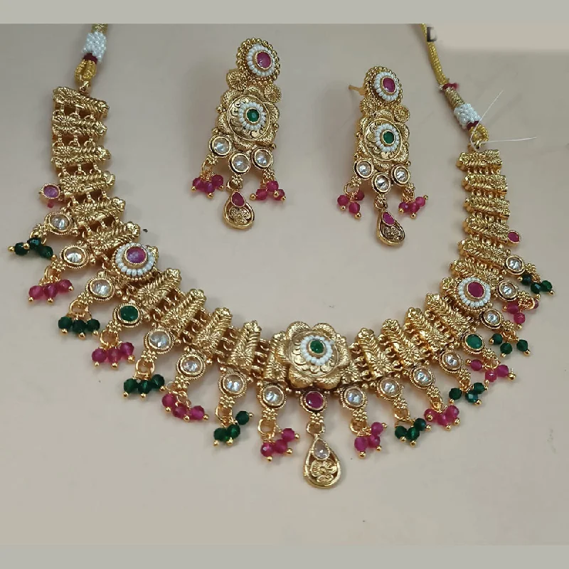 Wedding Necklaces-Padmawati Bangles Gold Plated Crystal Stone And Pearls Necklace Set