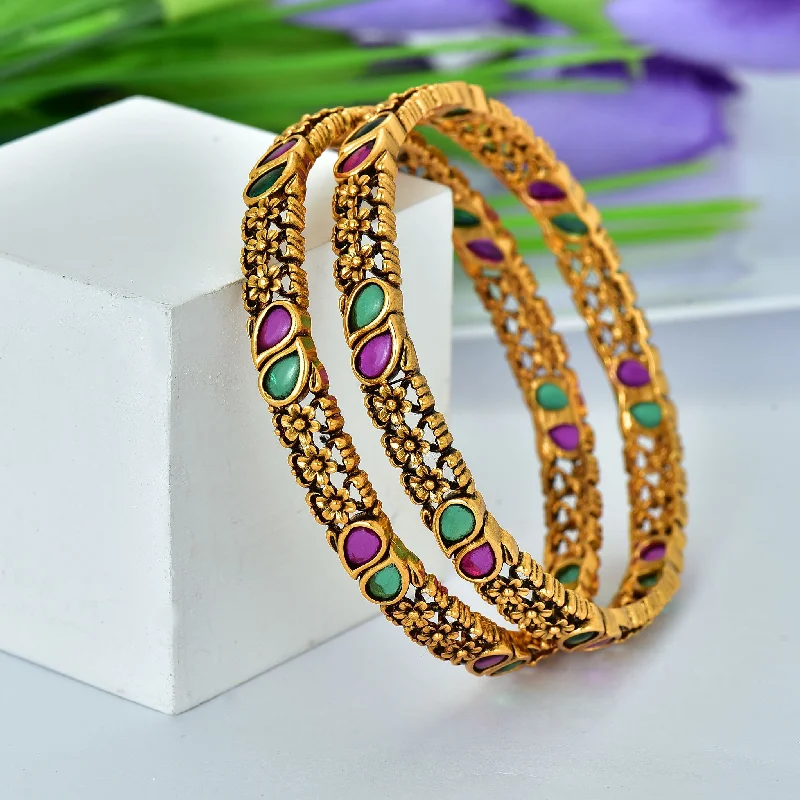 Trendy Bangles for Bridesmaids-Designer Antique Kempu Bangles ZBGL10865